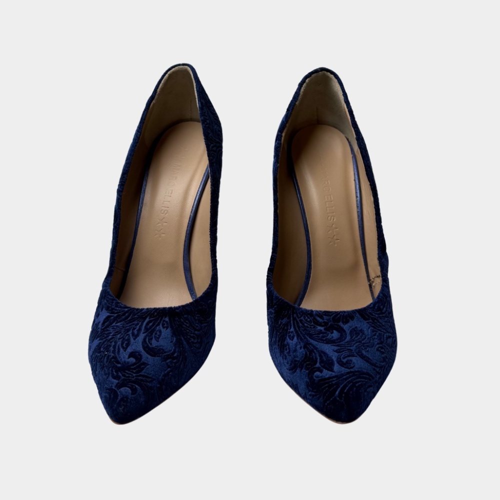 Marc Ellis Deep Navy Crushed Velvet Floral embossed Pump Size 40 Made in Italy - Picture 2 of 9